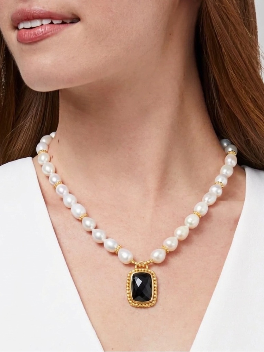 🆕Julie Vos Marbella Statement Necklace in Black Obsidian and Fresh Water Pearl